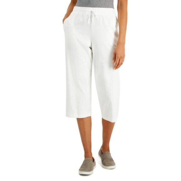 Karen Scott Pants - Karen Scott Knit Capri Pull on White Capri Jogger / Sweat Pants NWT